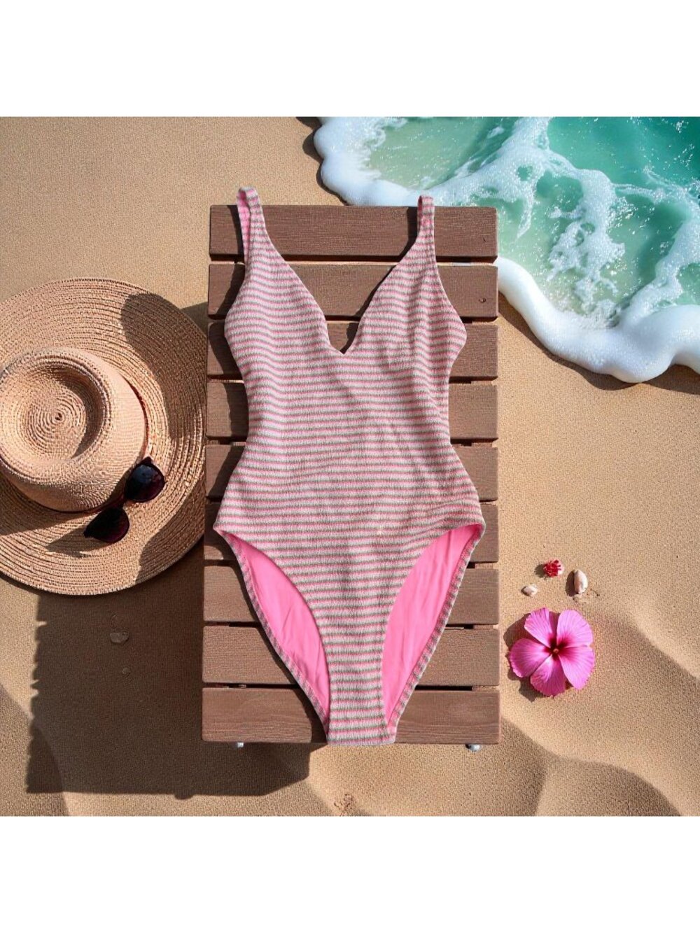 TOPSHOP Striped High Cut One Piece Swimsuit Bathing Suit Size US 6 NEW NWT